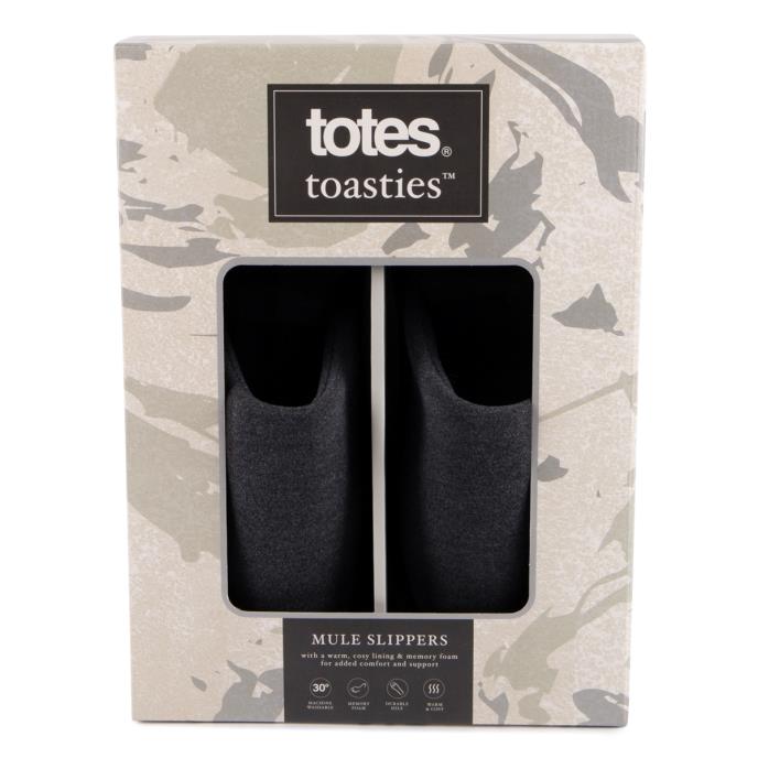 totes toasties® Mens Jersey Mule Slippers With Check Lining Charcoal Extra Image 7